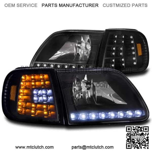 97-03 FORD F-150 EXPEDITION LED CRYSTAL HEAD LIGHTS+CORNER SIGNAL BLACK 00 01 02 (For: More than one vehicle)