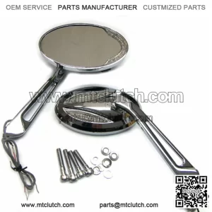 Chrome Billet Mirror Set LED Indicator Turn Signals Built In Harley Chopper FXST (For: Harley-Davidson)