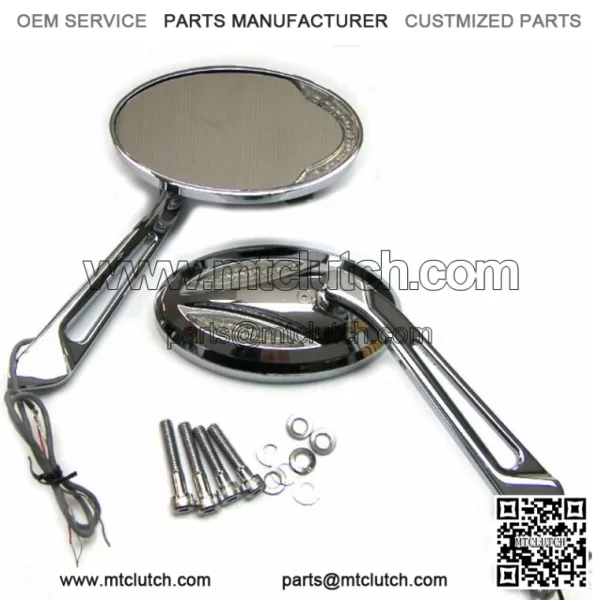 Chrome Billet Mirror Set LED Indicator Turn Signals Built In Harley Chopper FXST (For: Harley-Davidson)