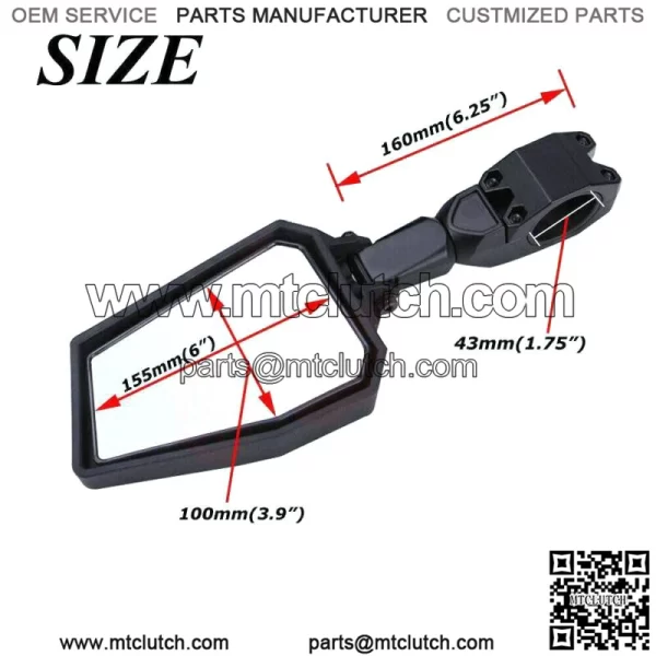 UTV Adjustable Rear View Mirrors 1.75" Bar For Polaris RZR Ranger 800 900 1000 For: More than one vehicle - Image 3