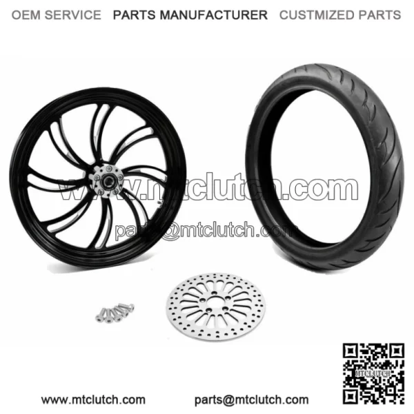 Black Vortex 21" 3.5" Billet Front Wheel Rim BW Tire Package Harley 08+ Custom (For: Harley-Davidson)
