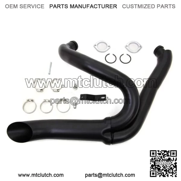 Black Wyatt Gatling 2 into 1 Exhaust Lake Pipe Header Kit Harley Chopper 18mm O2 (For: Harley-Davidson)