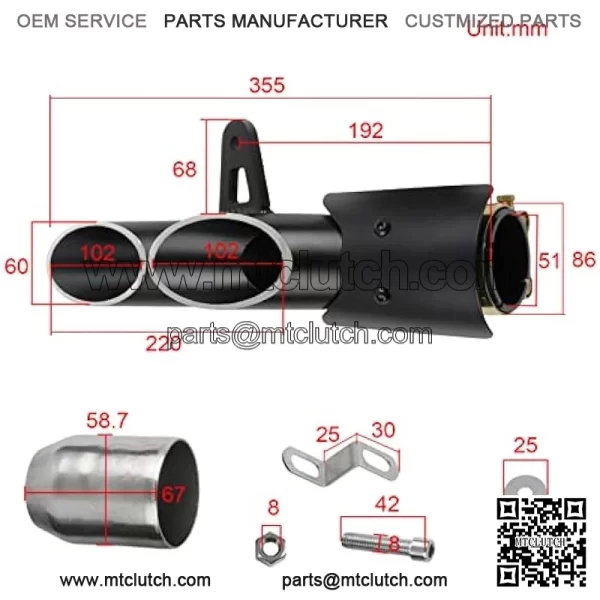 38-51mm Universal Aluminum Exhaust Muffer Pipe 51mm/2" Dual-Outlet for Yamaha 250/300 Kawasaki ZX6R10R Motorcycle Slip On Dirt Bike Street Bike Scooter ATV Quad Motorbikes Exhaust - Image 3